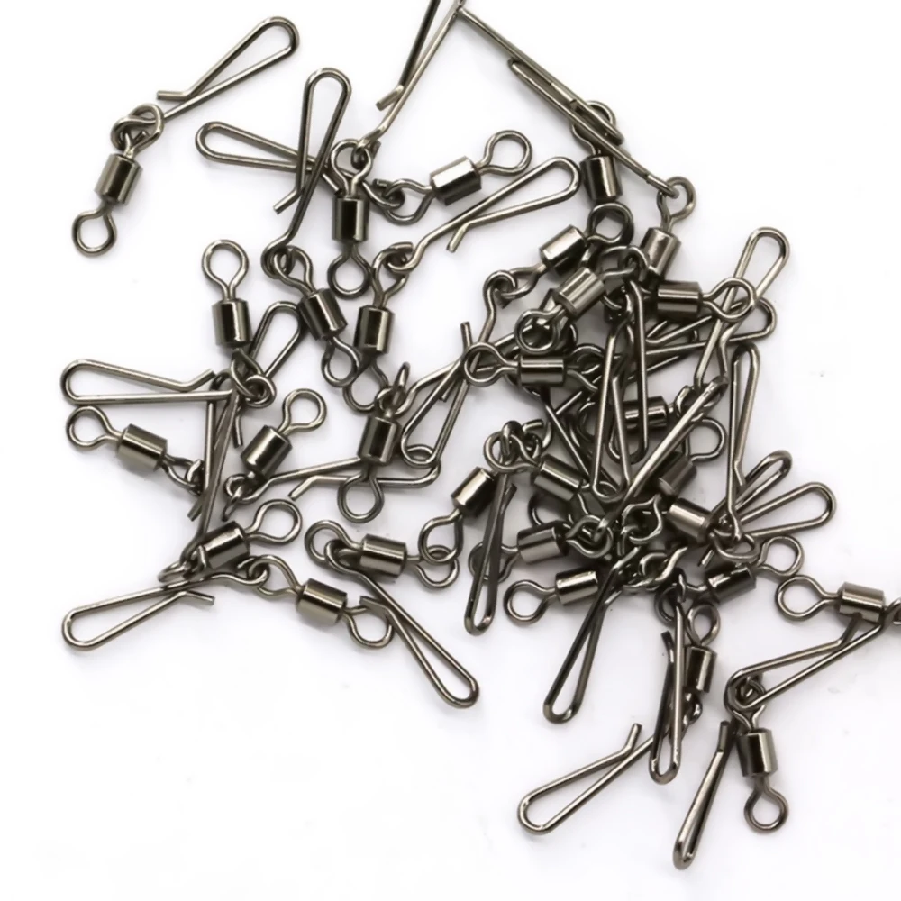 

JOSHNESE 50pcs Swivels Rolling Swivel Interlock Snap Size8, 6, 4, 2 Hook Lure Connector Terminal Tackle Swivel Fishihooks Device