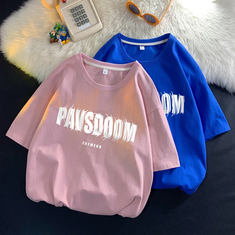 

Футболка мужская хлопковая оверсайз, модная тенниска с надписью Pink, повседневная майка, 5XL, лето