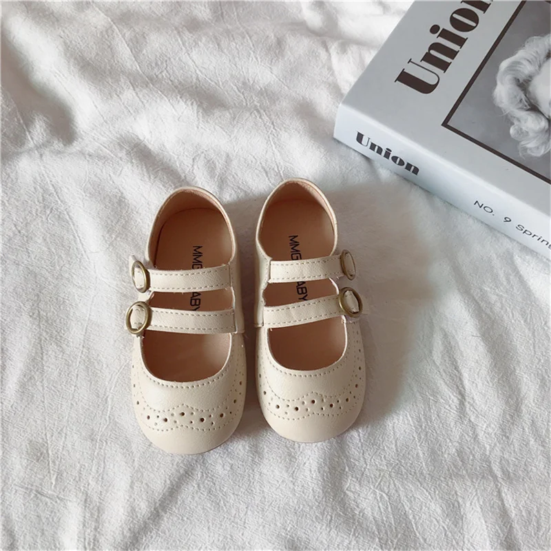 

2023 Children Leather Shoes for 1-6 Years Girls Princess Mary Janes Dress Shoes Baby Girls Soft Sole Korean Flat Shoes 21-30