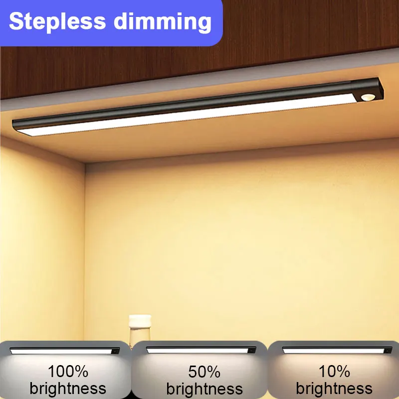 

LED Cabinet Light Smart PIR Motion Sensor 3Color Dimming Kitchen Cupboard Wardrobe Bed Auto Closet Lamp USB Recharge Night Light