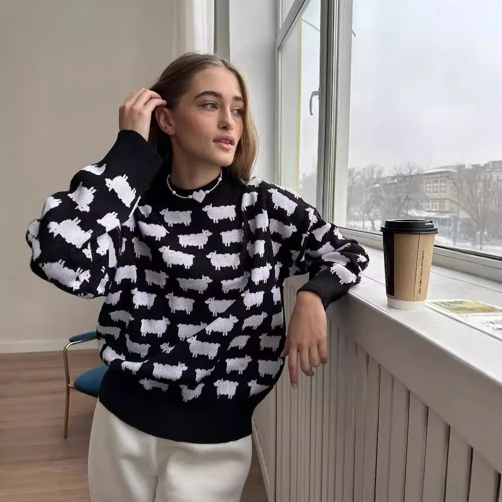 Женские свободные вязаные свитера с круглым вырезом