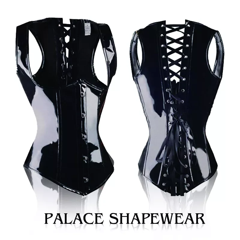 

Gothic Costume Corset Basque Cincher Bustier Faux Leather PVC Bustier Bodyshaper Steampunk Corsets Lingeries