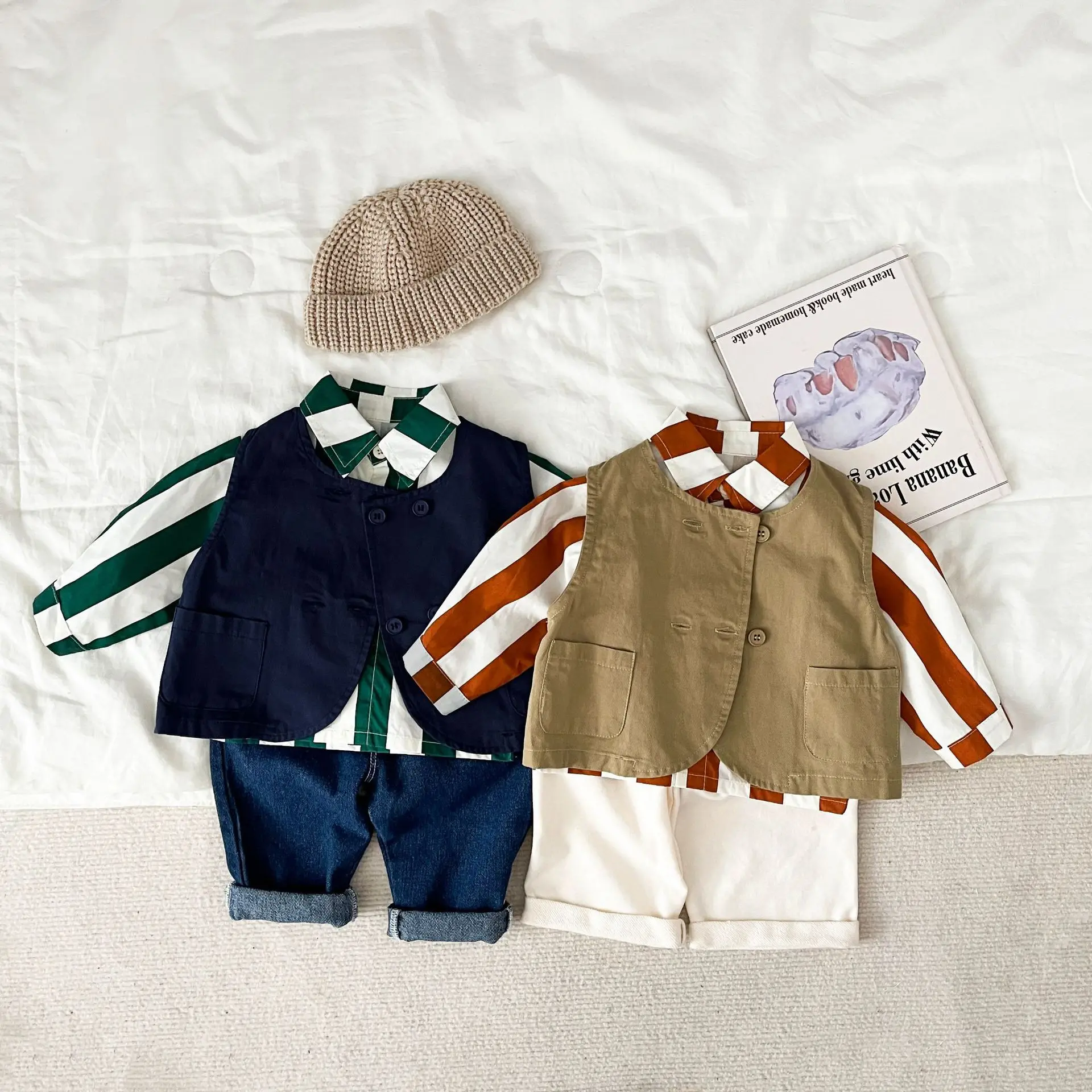 

Baby Shirts 2023 Spring Autumn Cotton Striped Long Sleeve Versatile Infant Boys Tops Turndown Collar Simple Toddler Boys Shirts