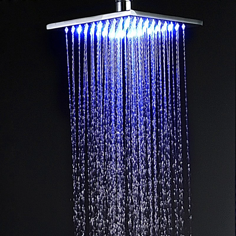 

Chrome LED 12 Rainfall Shower Faucet Chrome Digital Temperature Screen Bath Shower Mixer with Handshower Swivel Folding Spout