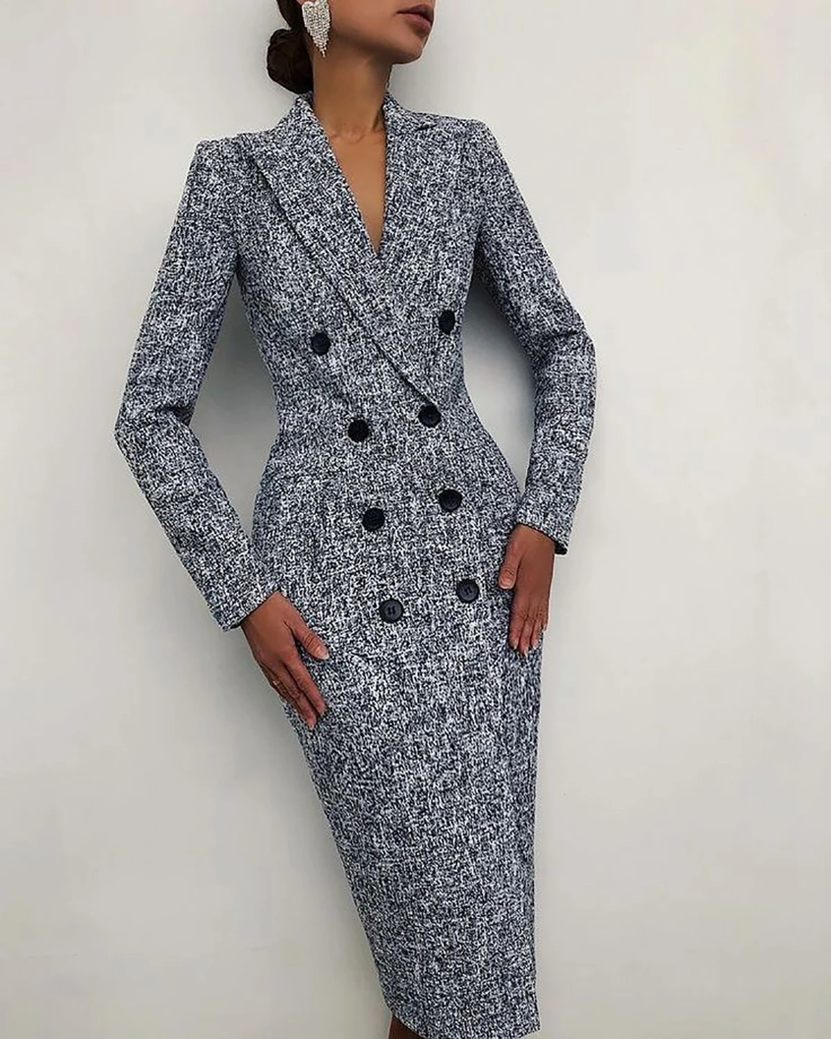 Winter Checkered Women's Business Casual Suit Street Wedding Party Formal Party Commuter Women's Long Jacket