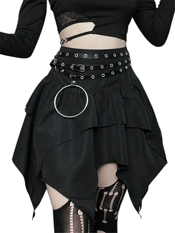 Юбка Женская Асимметричная на шнуровке, пикантная однотонная модная короткая мини-юбка с рюшами, в готическом стиле панк, на лето