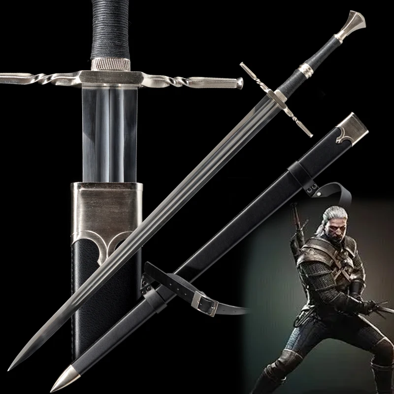 

Replica Geralt of Rivia's Blade European Medieval Sword No Sharp Home Decoration Metal Craft Stainless Steel Wooden Sheath