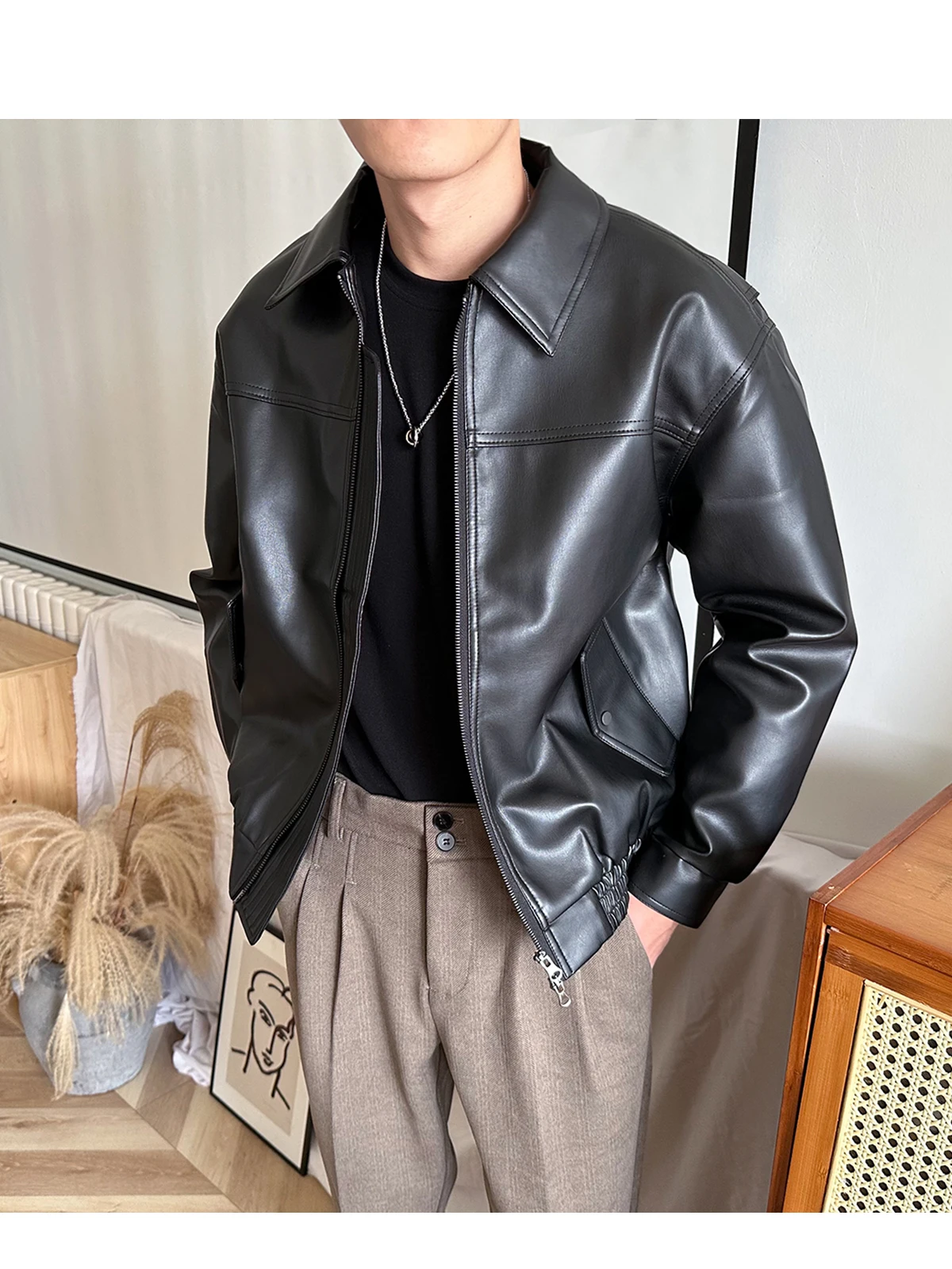 Новинка 2024 весенне-осенняя мужская мотоциклетная кожаная куртка верхняя одежда