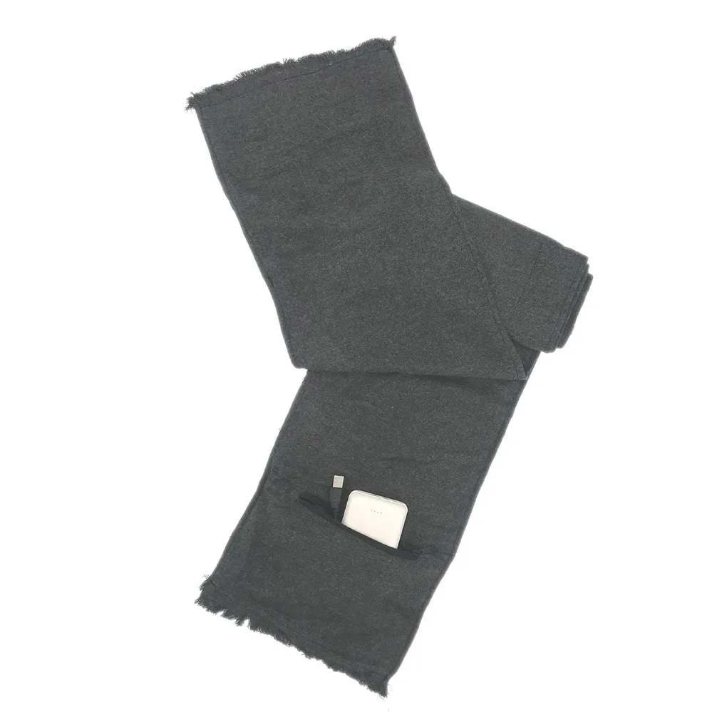 

Шарф унисекс с подогревом для мужчин и женщин, теплый зимний моющийся, с USB зарядкой, защита шеи, однотонный, серый