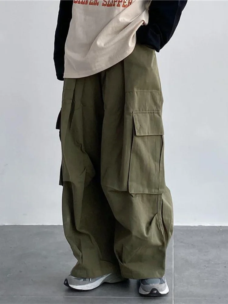 

HOUZHOU Japanese Streetwear Green Cargo Pants Women Y2K Hippie Kpop Harajuku Oversize Wide Leg Trouser Female Pockets Sweatpants