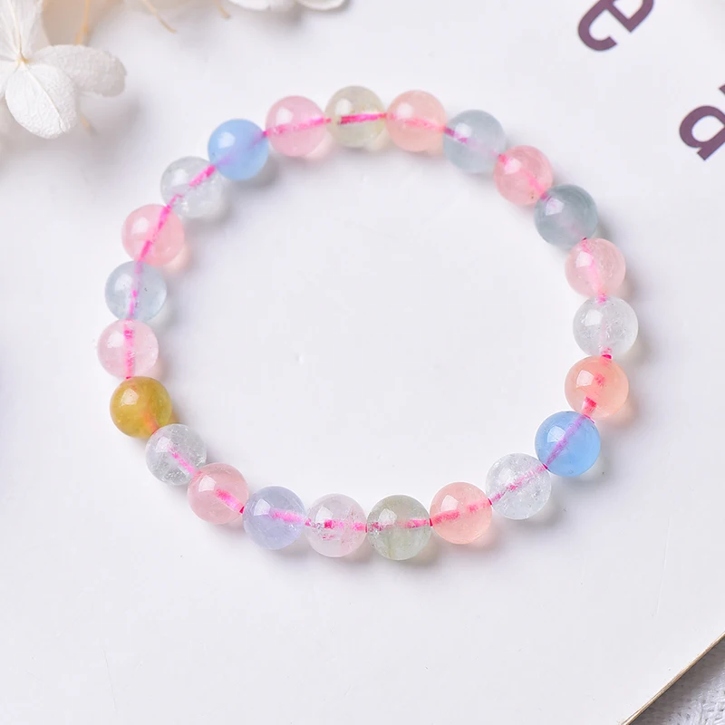 

Natural Stone Bracelet Morganite Crystal Beads Quartz Decor Polished For Women Men Jewelry