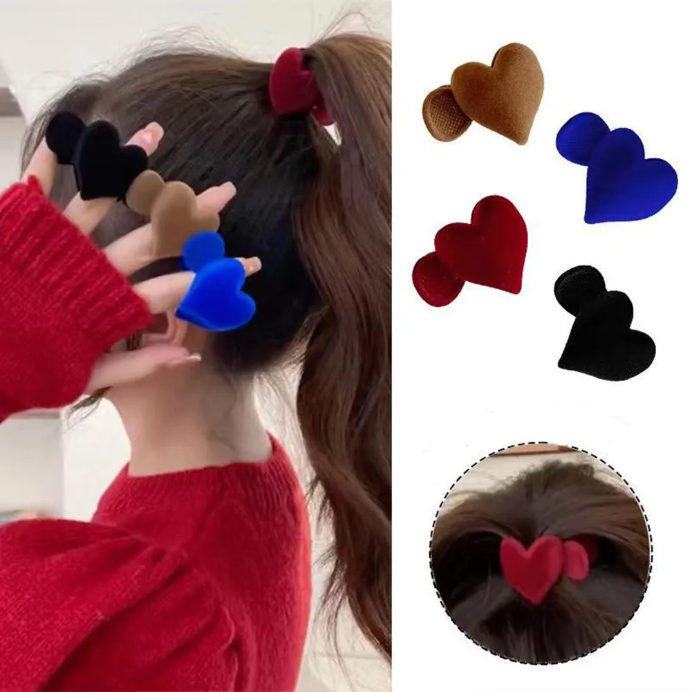

Fashion And Cute Flocking Heart Hair Clip Clip Girl Side Bangs Peach Heart Small Clip Korean Style New Style Grab Clip