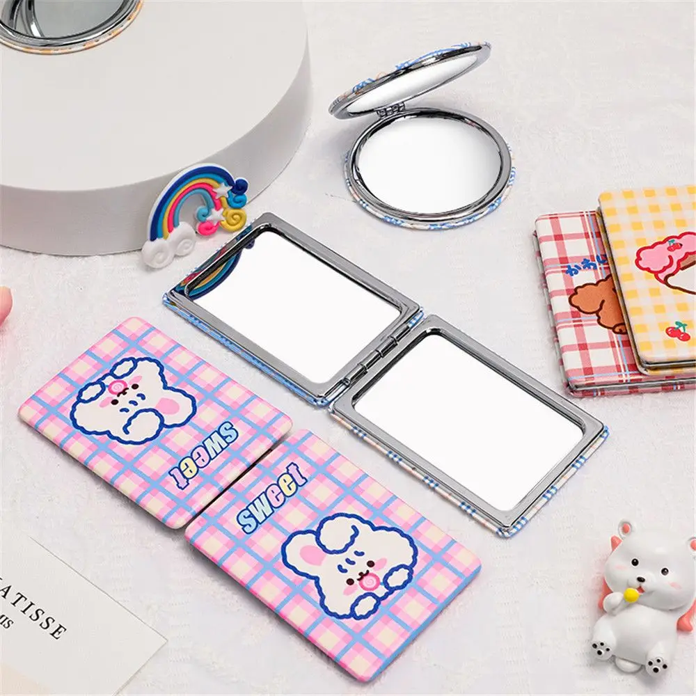 

New PU Korean Cartoon Portable Makeup Mirrors Folding Mini Mirror