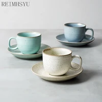 japanese style retro ceramic 300ml coffee cup and saucer handmade home breakfast large milk mugs coffee tea cups drinkeware