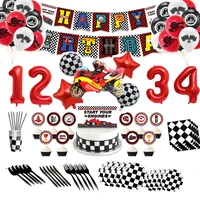 racing car birthday party decoration disposable tableware plate cup race balloon happy birthday banner kids baby shower supplies