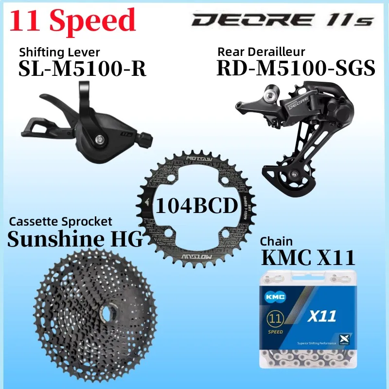 

DEORE M5100 1x11 Speed Groupset M5100 Rear Derailleur Sunshine Cassette 46/50/52T with KMC X11 Chain 11v for MTB Bike Parts