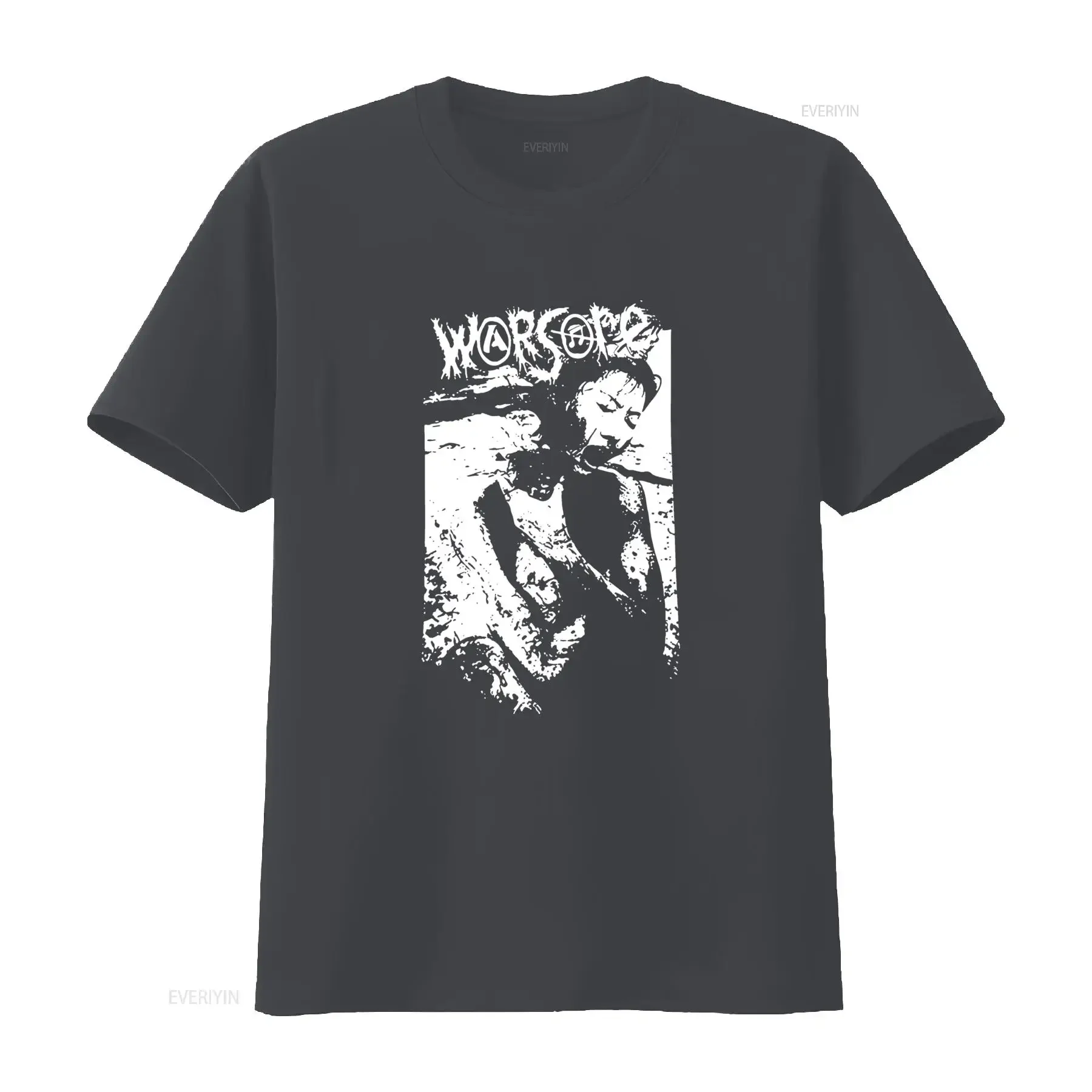 Фото Футболка Warsore Grindcore с ярким дизайном, винтажная, с эффектом потертости, унисекс, дизайнерская одежда, универсальная, повседневная, с графическим принтом, мягкая, слегка приталенная. №3