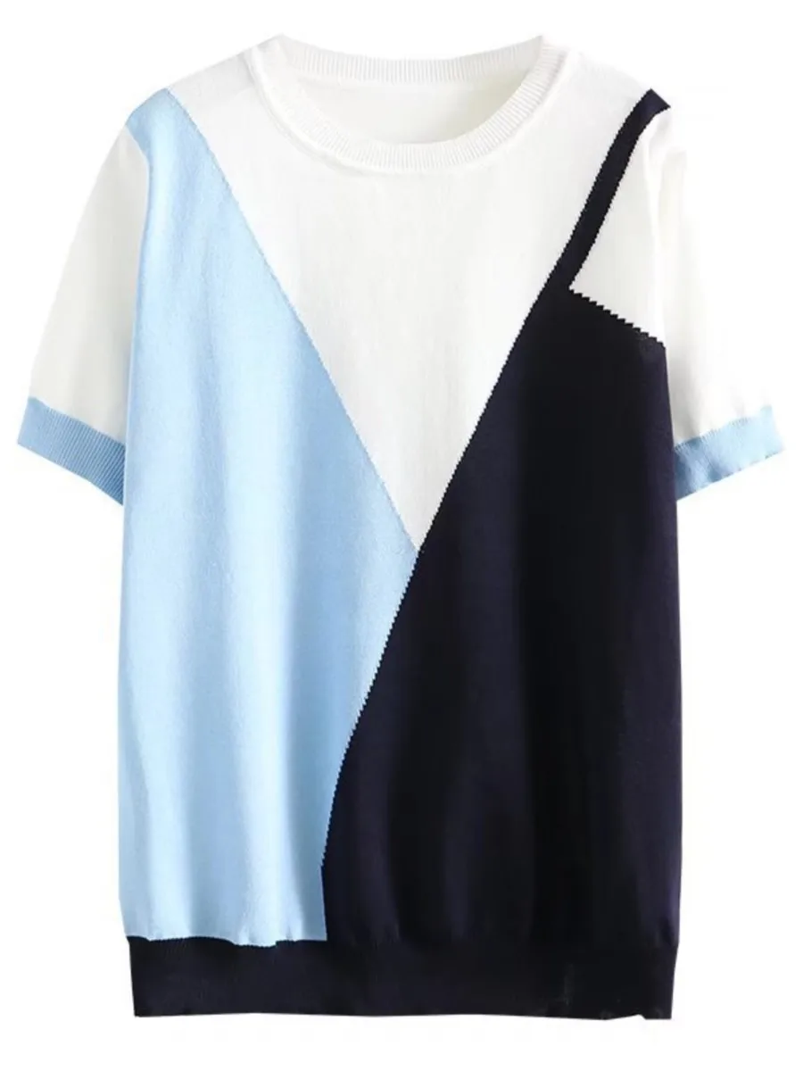 

Women's Plus Size T-Shirt Ice Knitted Tees 2022 Summer Casual Design Curve Short Sleeve O-Neck Tops