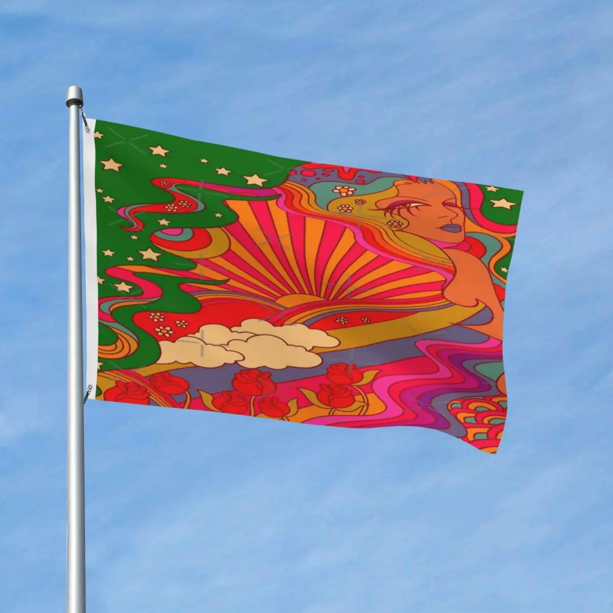 

Psychedelic Lady Flag Decor Vintage Decorative Vibrant Colors Drapey Bright