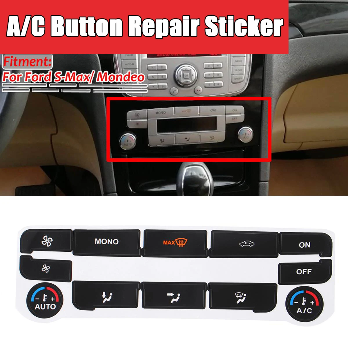 

Silver/Black Car Air Condition AC Climate Control Button Repair Sticker Decal For Ford S-Max/ For Mondeo Fix Ugly Button