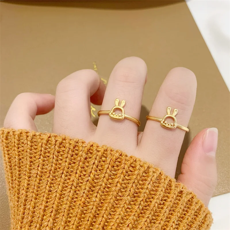 

Fine Rabbit Vietnam Sand Gold Hand Jewelry Index Finger Finger Ring Gold Store with the Same Chinese Style Rabbit Ears Ring Fema