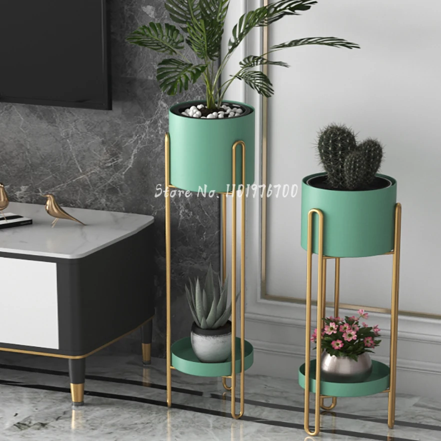 Nordic fashion light luxury gold plant stand high load-bearing floor type flower rack simple modern living room green rose shelf