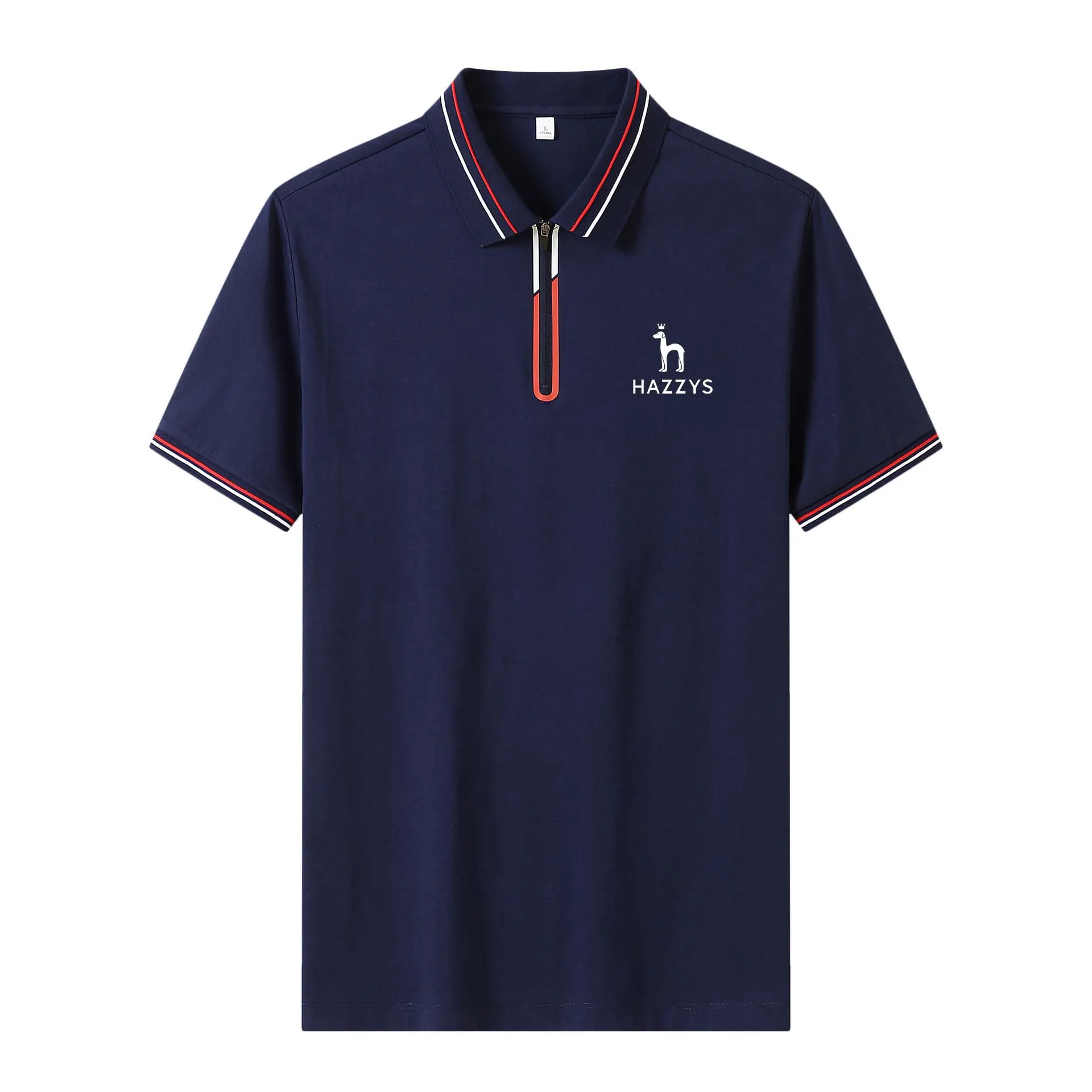 HAZZYS Wear Men's Golf Zipper Sleeve Tee Classic Stripe Solid Color Young Middle-aged Fashion Business Casual POLO Shirt