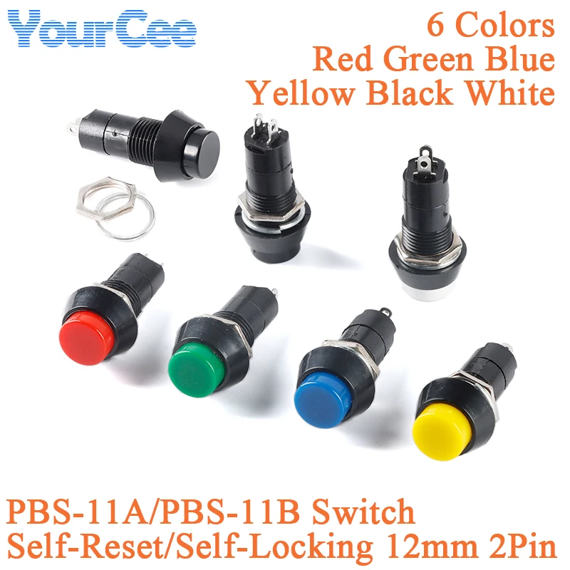 7/12 мм самоблокирующийся кнопочный переключатель PBS-11A PBS-11B круглый переключатель без замка сброс самовосстановление 3A 250 В переменного тока 2 контакта 6 цветов PBS-110