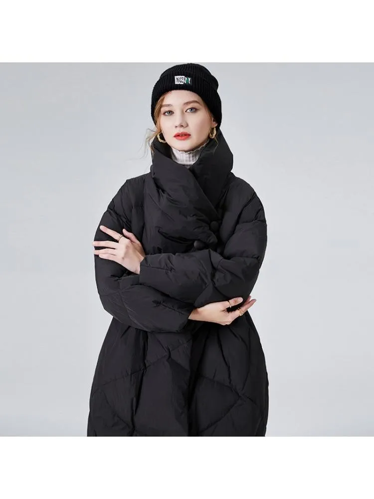 2022 Winter New High Collar Loose Thicked Coffee Warmer Bread Clothing Jackets Women Long Black 90 White Duck Down Coats