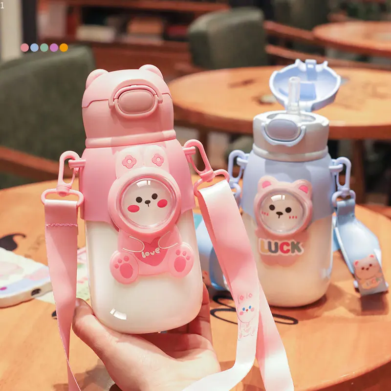 

Cartoon Cute Little kids Plastic Children Water Cup Sippy Cup Portable Strap Rope Children Student Cuteness Water Cup