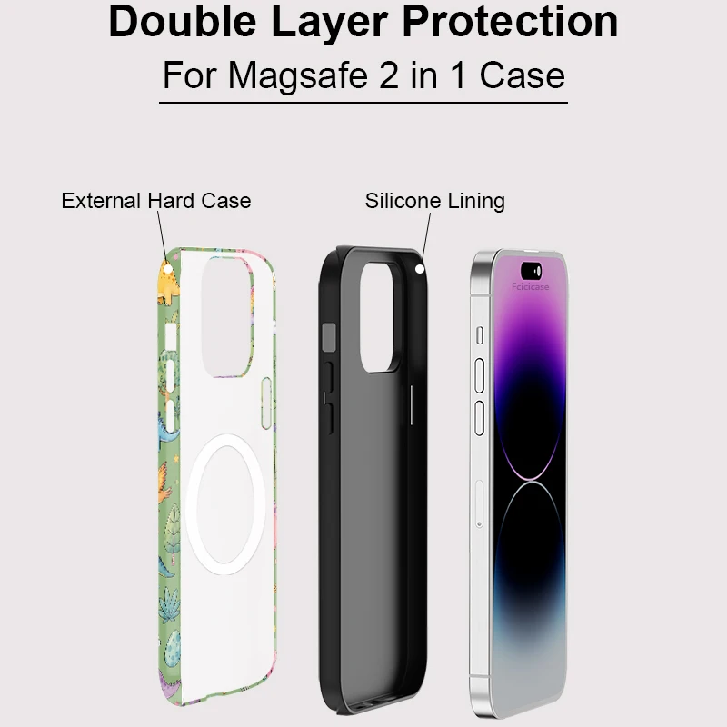 Фото Матовый чехол Fcicicase для iPhone 17 Air 16 Pro Max 15 14 Plus 13 12 с рисунком динозавров и животных, магнитный, для Magsafe №3