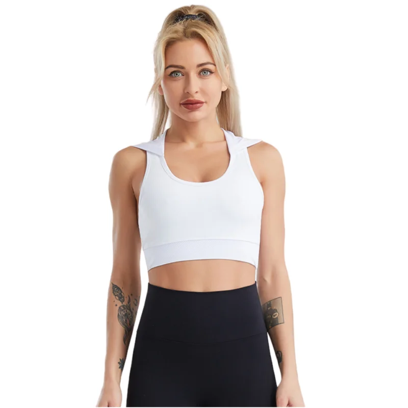 

Summer New Style Fashion Yoga Clothes Women Hooded Quick Dry Vest Fitness Running Nude Feeling Sports Bra White Black Gray Girl