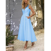 cffd 044 2022y new design graceful elegant solid color v neck dress sexy backless slim fit big skirts long dress