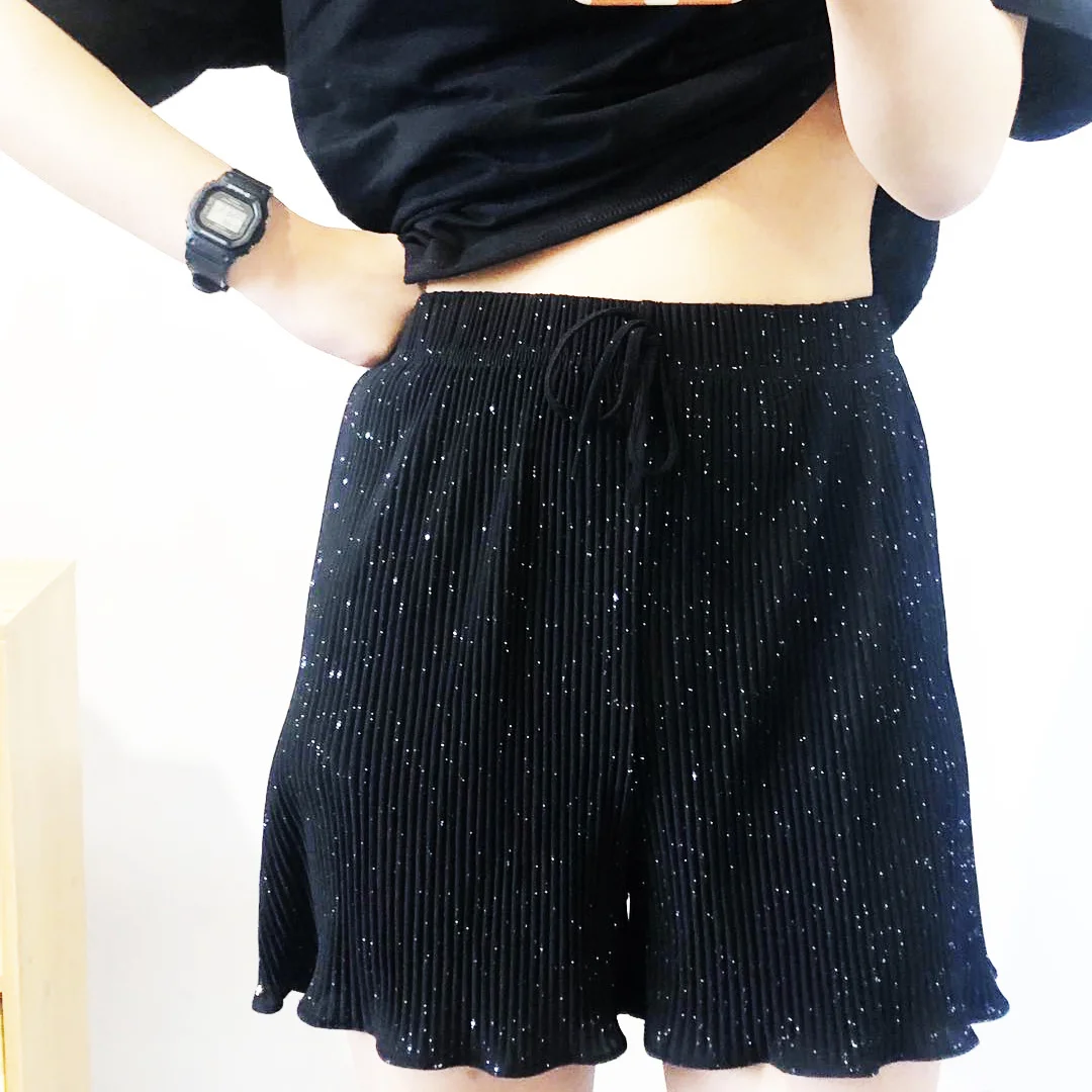 50-110kg lady summer shorts fashion solid color above knee mini capris pleated star loose short pants  bottom