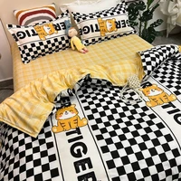 plaid bedding set with flat sheet quilt duvet cover pillowcase bed linen black white boy girl single full queen home textile