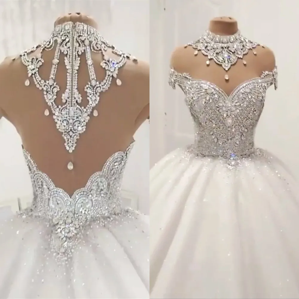 

ball gown wedding dresses 2022 sweetheart neckline high neck crystal court train bridal dresses vestidos de noiva