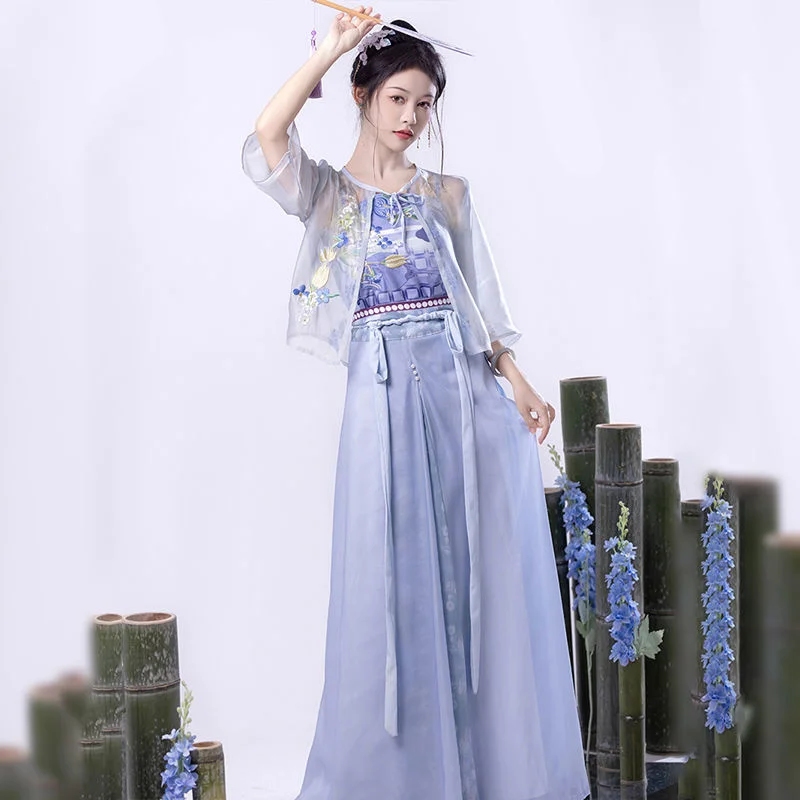 

Женская короткая рубашка Hanfu[Yan Ran] с круглым вырезом, трехкомнатная юбка, длина талии, китайский элемент, Летний Новый Стиль 2023