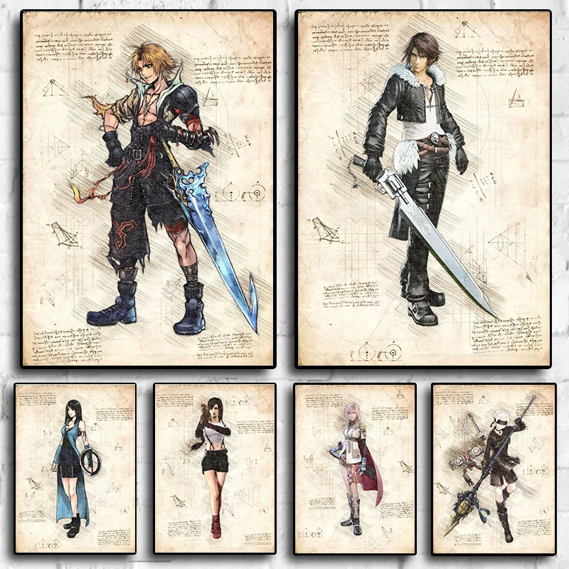 

Vintage Anime Figure Sketch Videogames FINAL FANTASY Poster Decoration Canvas Painting Wall Art Aesthetics For Kids Room Decor