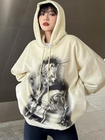 sunny y j graphic print long sleeves hooded drawstring oversized sweatshirt autumn winter women fashion casual cyber y2k outfits