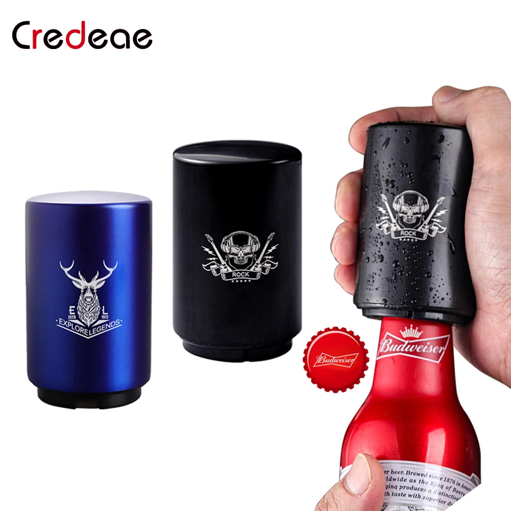 

Магнитная открывалка для бутылок из нержавеющей стали, автоматическая открывалка для пивных бутылок, открывалка с нажимной крышкой для бут...