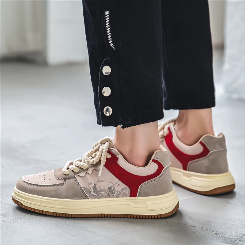 Hot Sale Harajuku Style Skateboard Shoes Men Spring Fashion Print Canvas Sneakers Men Low top Platform Men Sneakers Board Shoes