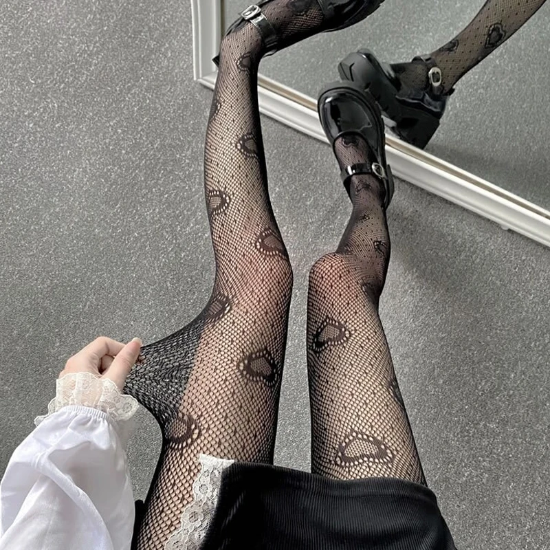 Ultrathin Hollowed Out Love Heart Fishnet Stockings Tights for Women Girls Fashion Japanese Style Lolita Sexy Elastic Pantyhoses