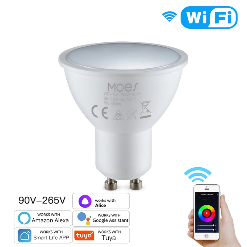 

Tuya WIFI Smart WiFi GU10 LED Bulbs RGBW C+W Dimmable Lamps Smart Life Remote Control Work With Alexa Google Home Yandex Alice