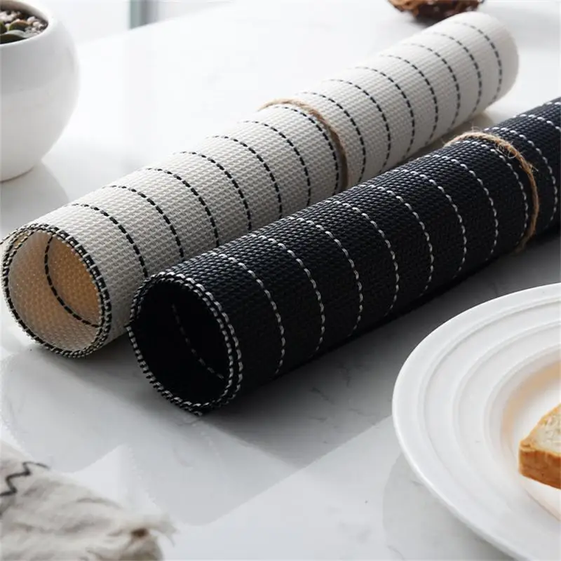 

Non-slip Pad Chic Stripe Placemat Rectangle PVC Heat Insulation Table Mat Placemats Pvc Striped Coffee Drink Dining Table Mats