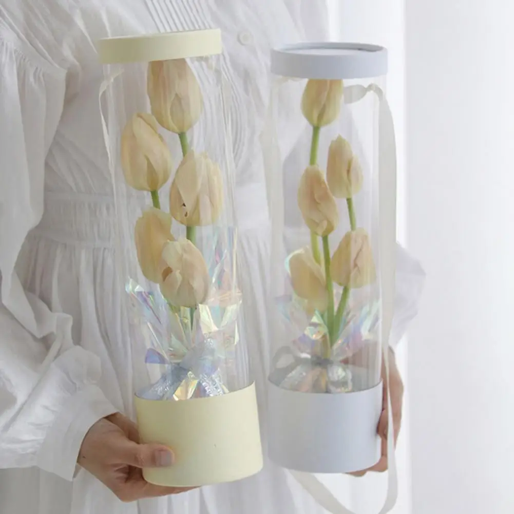 

Flower Gift Box Silk Handle Transparent PVC Exquisite Flower Display Box Party Wedding Rose Party Gift Box Packaging Box Handbag