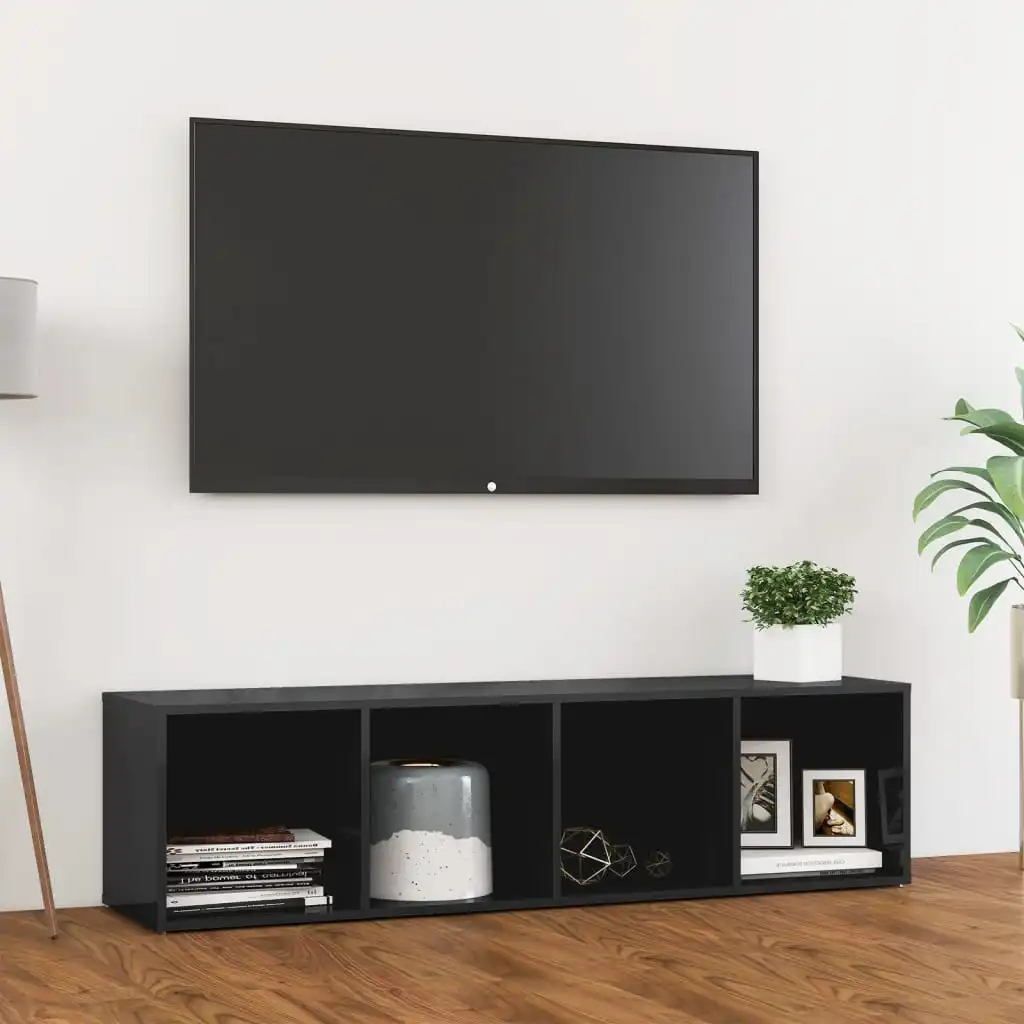 

Glossy gray TV cabinet 142,5x35x36,5 cm chglomerated