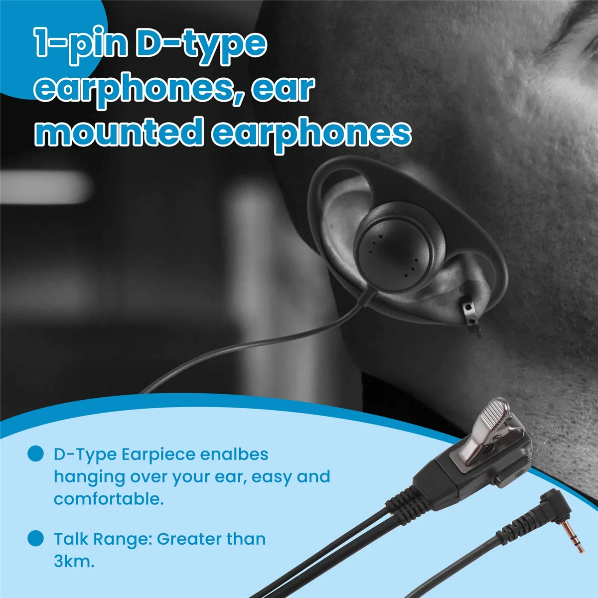1 Pin D Type Headset Ear Hook Earphone PTT Mic Earpiece for Motorola Talkabout Portable Radio TLKR T3 T4 T60 T80 MR350R Walkie T