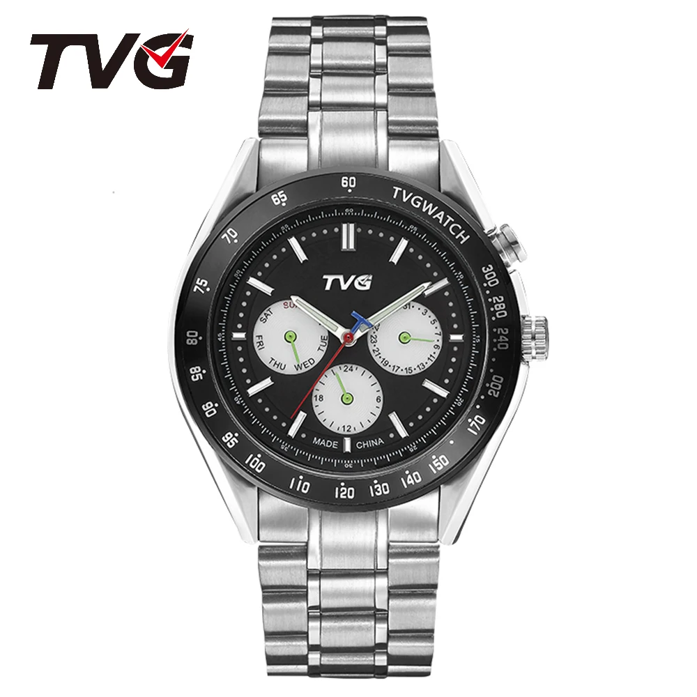 Часы TVG Мужские кварцевые из нержавеющей стали Роскошные водонепроницаемые с