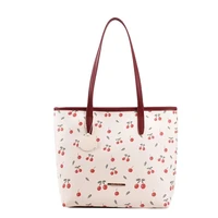 2022 summer cute cherry pattern handbag designer pu leather shoulder bag large capacity shopping tote women 2022 design bag