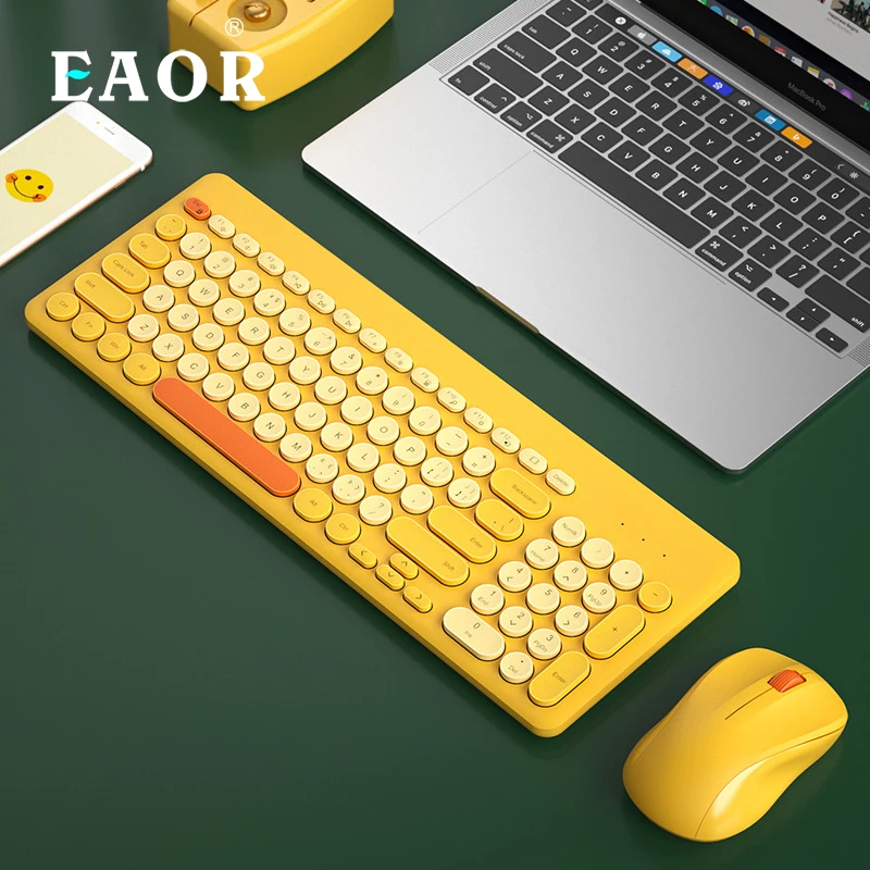 

EAOR 95-Key 2.4G Wireless Keyboard and Mouse Combo Mute Retro Keyboard Portable Home Office Keyboard for Laptop Desktop PC Gamer